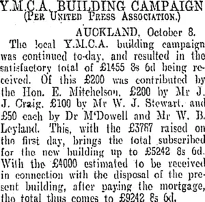 Y.M.C.A. BUILDING CAMPAIGN (Otago Daily Times 9-10-1907)