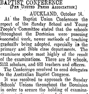 BAPTIST CONFERENCE. (Otago Daily Times 15-10-1907)