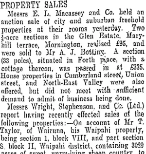 PROPERTY SALES. (Otago Daily Times 12-10-1907)