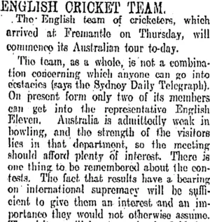 ENGLISH CRICKET TEAM. (Otago Daily Times 26-10-1907)