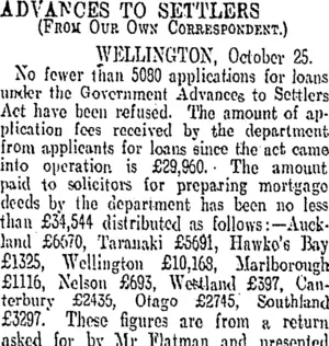 ADVANCES TO SETTLERS. (Otago Daily Times 26-10-1907)