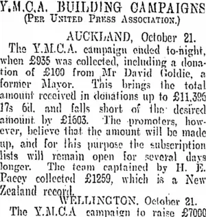 Y.M.CA. BUILDING CAMPAIGNS (Otago Daily Times 22-10-1907)