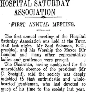 HOSPITAL SATURDAY ASSOCIATION (Otago Daily Times 31-10-1907)