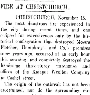 FIRE AT CHRISTCHURCH. (Otago Daily Times 9-12-1907)