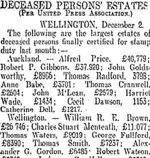 DECEASED PERSONS' ESTATES. (Otago Daily Times 3-12-1907)