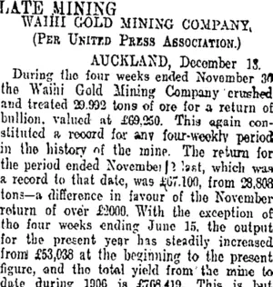 LATE MINING. (Otago Daily Times 14-12-1907)
