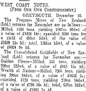 WEST COAST NOTES. (Otago Daily Times 17-12-1907)