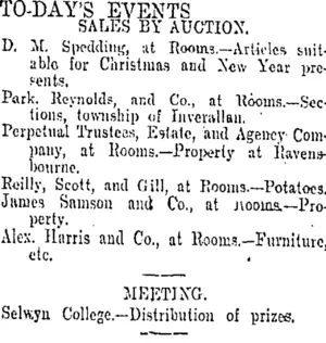 TO-DAY'S EVENTS. (Otago Daily Times 11-12-1907)
