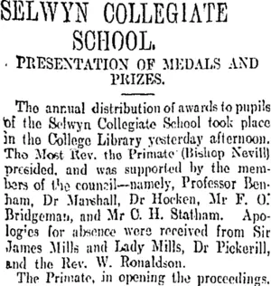 SELWYN COLLEGIATE SCHOOL. (Otago Daily Times 12-12-1907)