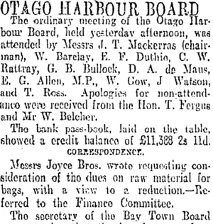 OTAGO HARBOUR BOARD (Otago Daily Times 20-12-1907)