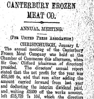 CANTERBURY FROZEN MEAT CO. (Otago Daily Times 9-1-1908)