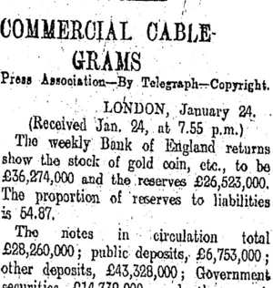 COMMERCIAL CABLEGRAMS (Otago Daily Times 25-1-1908)