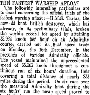 THE FASTEST WARSHIP AFLOAT (Otago Daily Times 13-2-1908)
