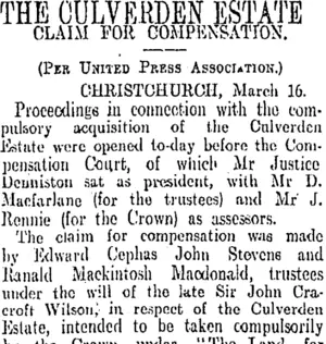 THE CULVERDEN ESTATE (Otago Daily Times 17-3-1908)