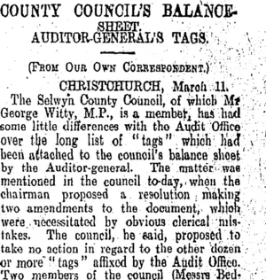 COUNTY COUNCIL'S BALANCE. SHEET. (Otago Daily Times 13-3-1908)