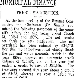 MUNICIPAL FINANCE (Otago Daily Times 6-4-1908)