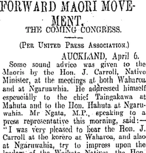 FORWARD MAORI MOVEMENT (Otago Daily Times 7-4-1908)