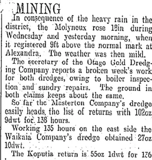 MINING. (Otago Daily Times 3-4-1908)