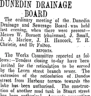 DUNEDIN DRAINAGE BOARD (Otago Daily Times 15-4-1908)