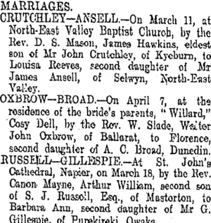 MARRIAGES. (Otago Daily Times 27-4-1908)