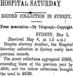 HOSPITAL SATURDAY (Otago Daily Times 4-5-1908)