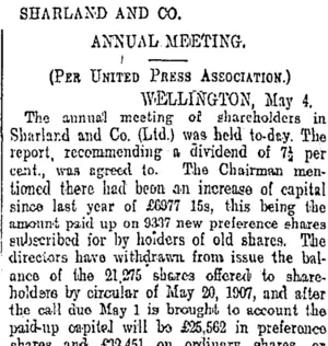SHARLAND AND CO. (Otago Daily Times 5-5-1908)