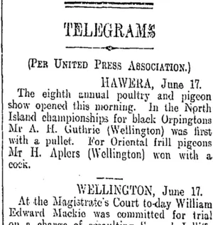 TELEGRAMS (Otago Daily Times 18-6-1908)