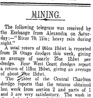 MINING. (Otago Daily Times 29-6-1908)