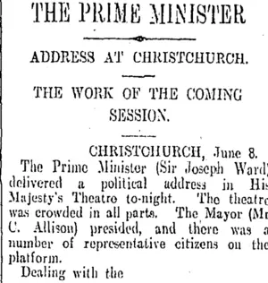 THE PRIME MINISTER (Otago Daily Times 22-6-1908)