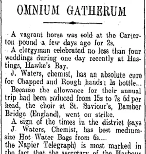 OMNIUM GATHERUM (Otago Daily Times 8-7-1908)
