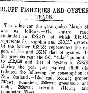 BLUFF FISHERIES AND OYSTER TRADE. (Otago Daily Times 16-7-1908)