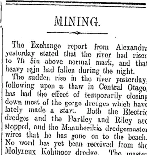 MINING. (Otago Daily Times 23-7-1908)