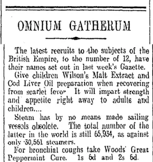 OMNIUM GATHERUM (Otago Daily Times 15-8-1908)