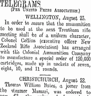 TELEGRAMS (Otago Daily Times 25-8-1908)
