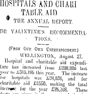 HOSPITALS AND CHARTTABLE AID (Otago Daily Times 28-8-1908)