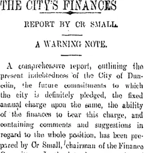 THE CITY'S FINANCES (Otago Daily Times 9-9-1908)