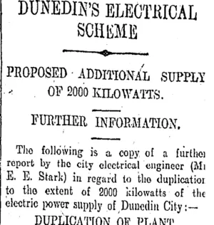 DUNEDIN'S ELECTRICAL SCHEME (Otago Daily Times 30-9-1908)