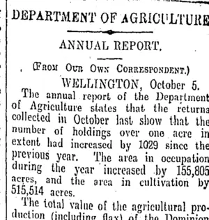 DEPARTMENT OF AGRICULTURE (Otago Daily Times 6-10-1908)