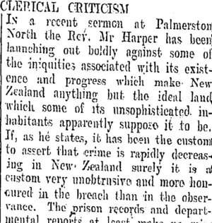 CLERICAL CRITICISM. (Otago Daily Times 14-10-1908)