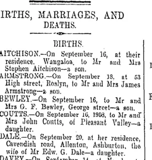 BIRTHS, MARRIAGES, AND DEATHS. (Otago Daily Times 12-10-1908)