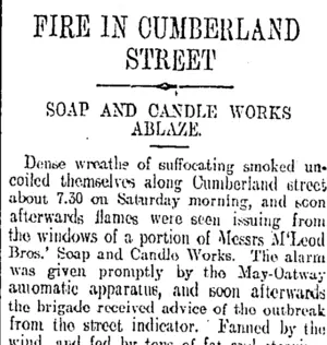 FIRE IN CUMBERLAND STREET (Otago Daily Times 12-10-1908)