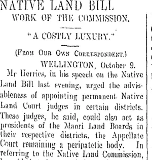 NATIVE LAND BILL. (Otago Daily Times 12-10-1908)