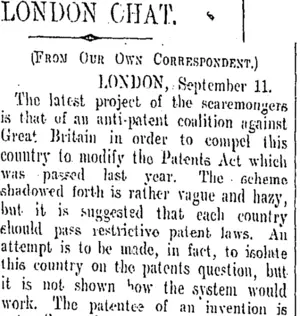 LONDON CHAT. (Otago Daily Times 27-10-1908)