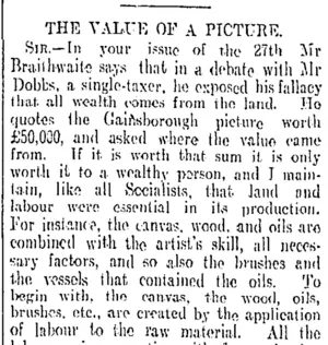 THE VALUE OF A PICTURE. (Otago Daily Times 29-10-1908)