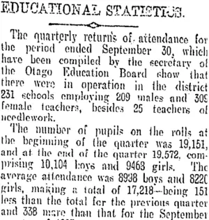 EDUCATIONAL STATISTICS. (Otago Daily Times 22-10-1908)