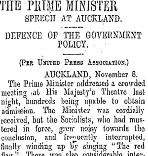 THE PRIME MINISTER (Otago Daily Times 9-11-1908)