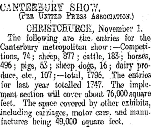 CANTERBURY SHOW. (Otago Daily Times 2-11-1908)