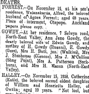 DEATHS. (Otago Daily Times 17-11-1908)