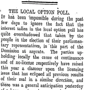 THE LOCAL OPTION POLL. (Otago Daily Times 18-11-1908)