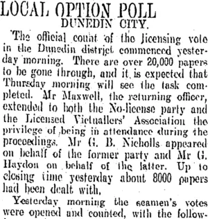 LOCAL OPTION POLL (Otago Daily Times 24-11-1908)